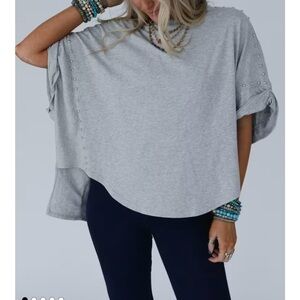 Three Birds Nest - Gray Cuffed Sleeve Boxy T-Shirt - S